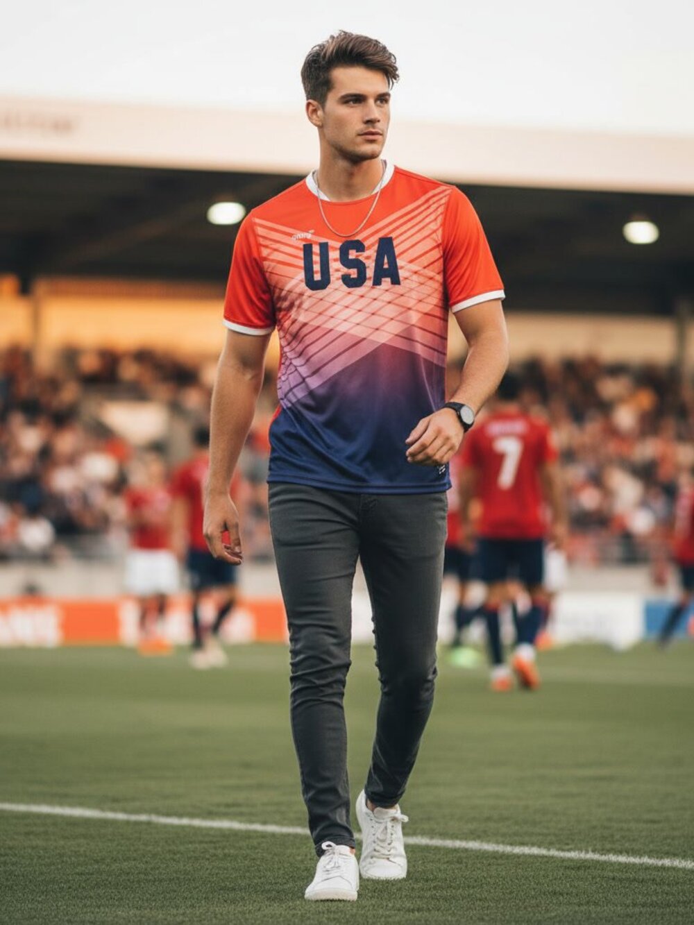 Mitre Elite USA Soccer Jersey Men's Red Navy Gradient Short Sleeve